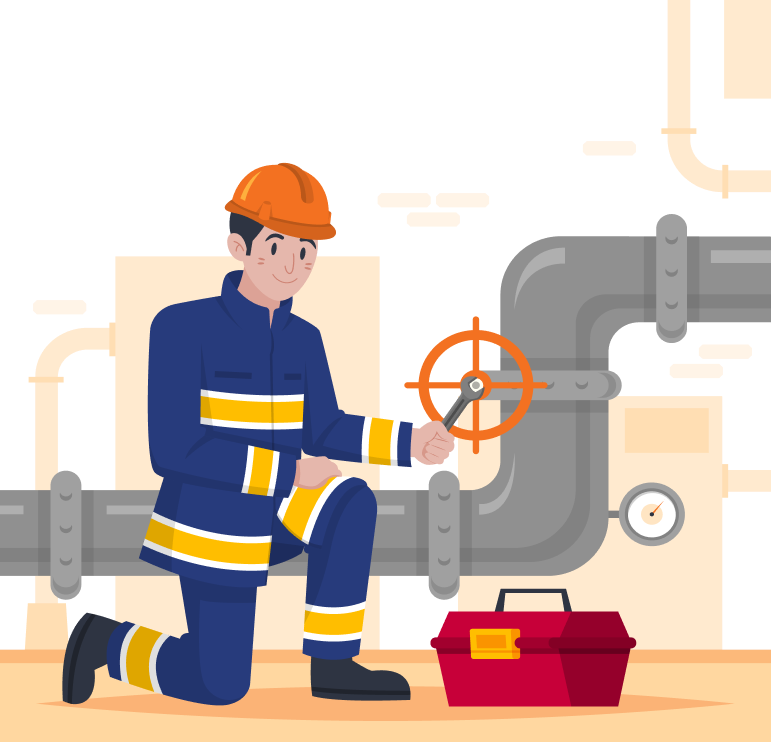 Engineer adjusting gas valve during energy contract renewal